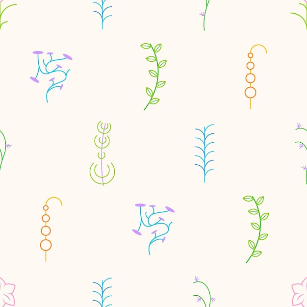 Seamless Pattern Abstract Elements Different Plant Botanic Vector Design Style Background