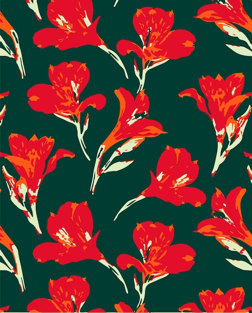Seamless pattern background featuring a collection of vintage botanical illustrations with flowers