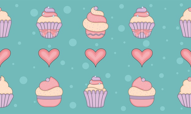 Seamless pattern background with different cupcakes Vector