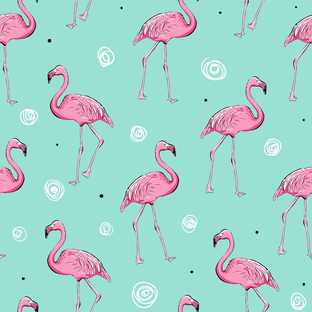 Seamless pattern background with pink flamingo, vector EPS 10.