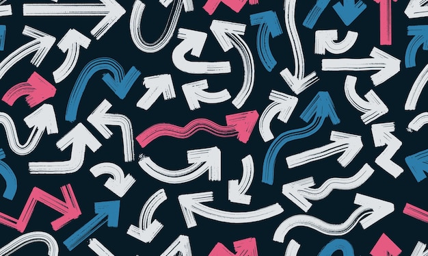 Seamless pattern brush marker drawn bold arrows Collection of grunge hand drawn doodle