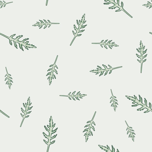 seamless pattern bunch arugula salad on beige background. minimalistic ornament with lettuce. random plant template for fabric. design vector illustration.