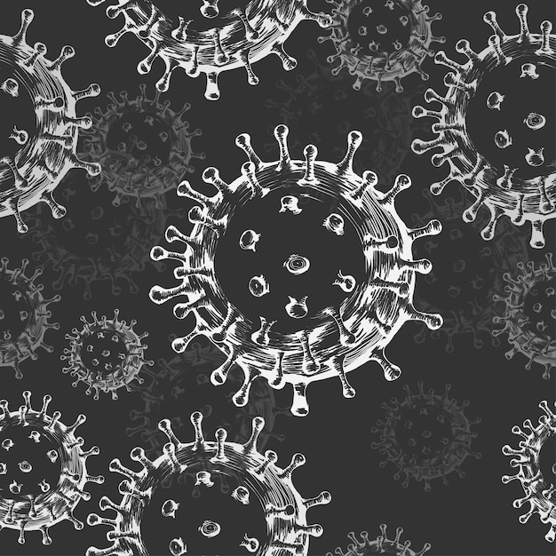 Seamless pattern Coronavirus 2019ncov flu infection Microscopic view of floating