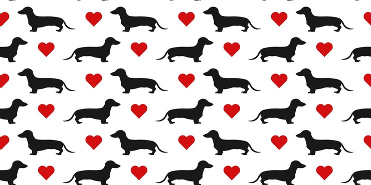 Seamless pattern Dachshund Dog heart silhouette