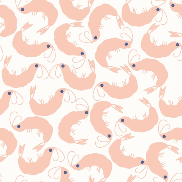 Seamless pattern from hand drawn shrimps isolated on white background A source of vitamins and heal