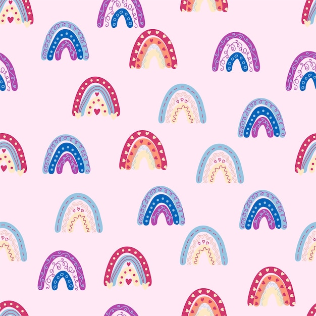 seamless pattern graceful rainbows in boho colors scandinavian baby hand style for newborns