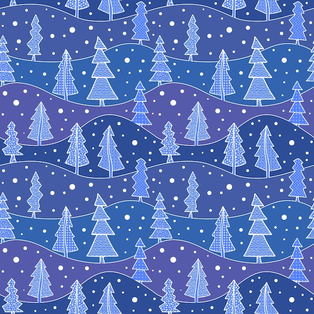 Seamless pattern hills and trees vector background