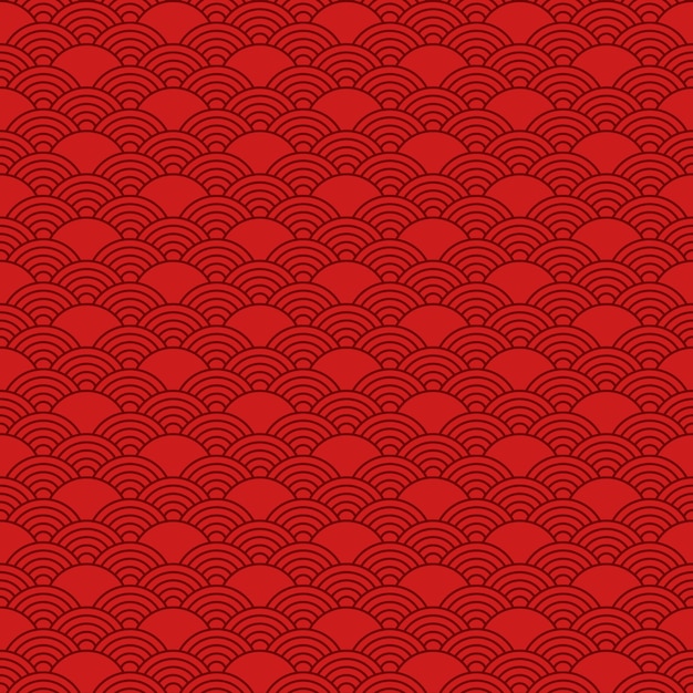 Seamless pattern in chinese style Red oriental background with waves