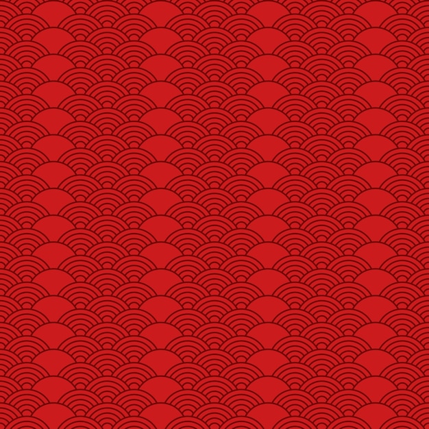 Seamless pattern in chinese style Red oriental background with waves