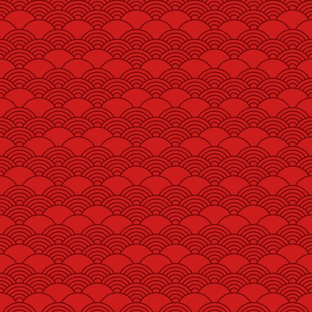 Seamless pattern in chinese style Red oriental background with waves