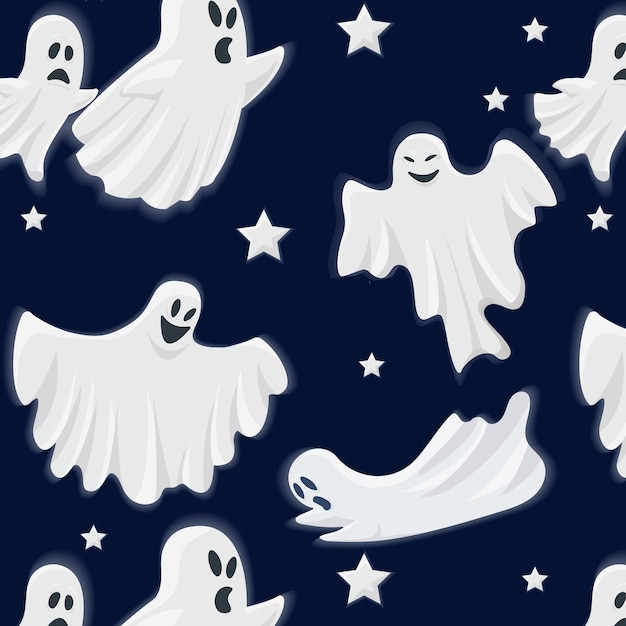 seamless pattern of a cute halloween ghost on a dark background