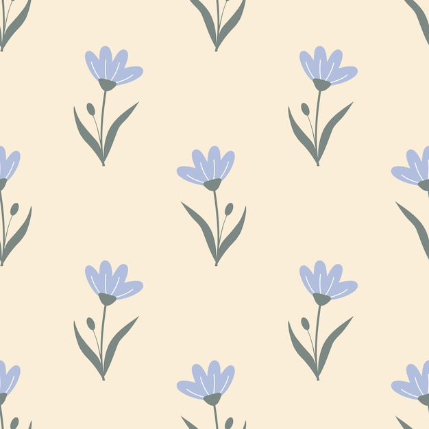 Seamless Pattern of Blue Flowers on a Pastel Background
