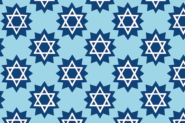 Seamless Pattern of Blue Star of David on Light Blue Background