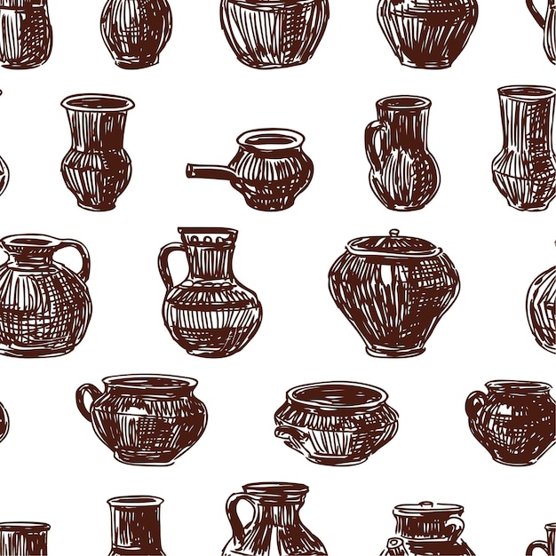 seamless pattern of clayware sketches