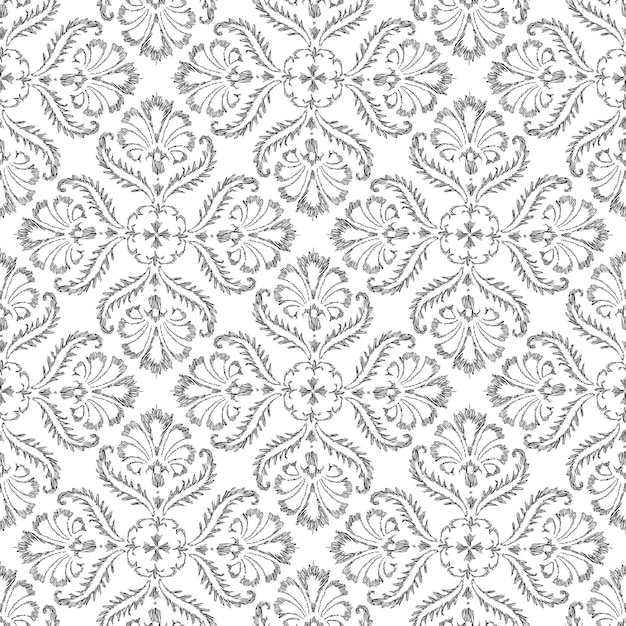 Seamless pattern of drawn decorative vintage floral elements