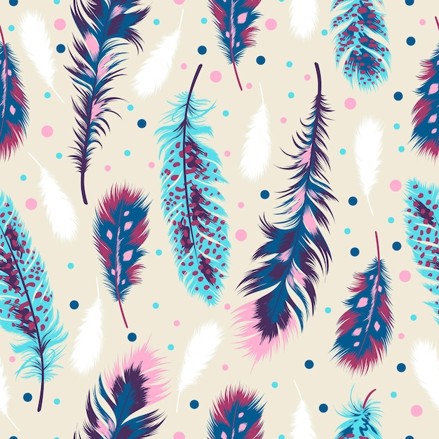 seamless pattern of ethnic bright feathers vector illustration in boho style bohemian