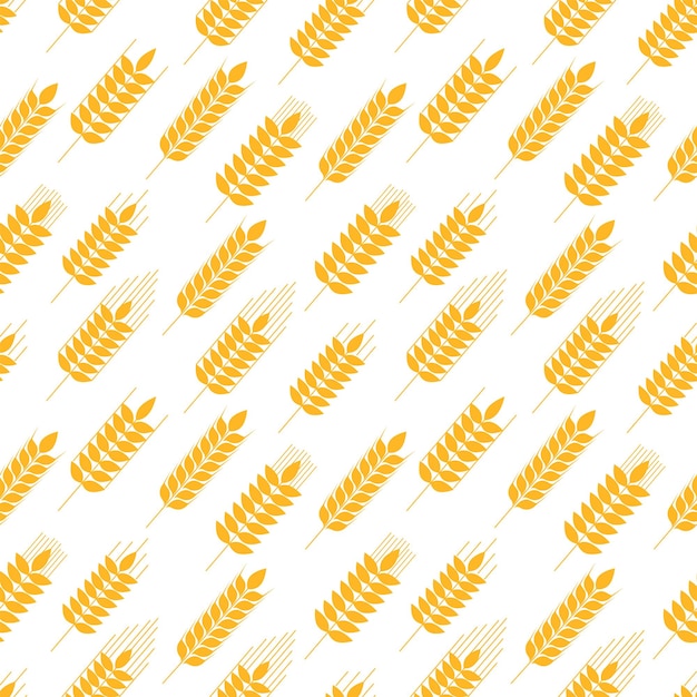 Seamless pattern of golden ripe wheat spikelets Agricultural symbol flour production Vector silhouette of wheat Illustration on a white background