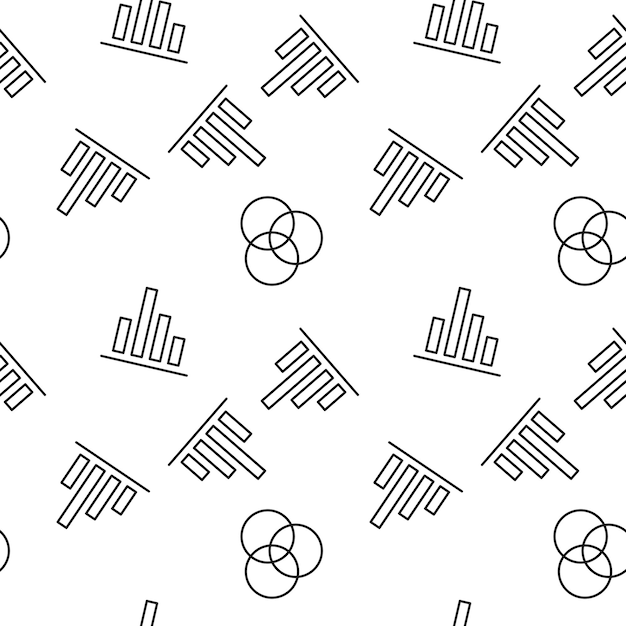 seamless pattern of intersected circles and progress bar is made of line icons