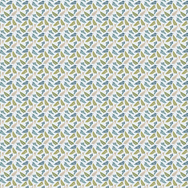 Seamless pattern of leaves in blue green and brown on a light background