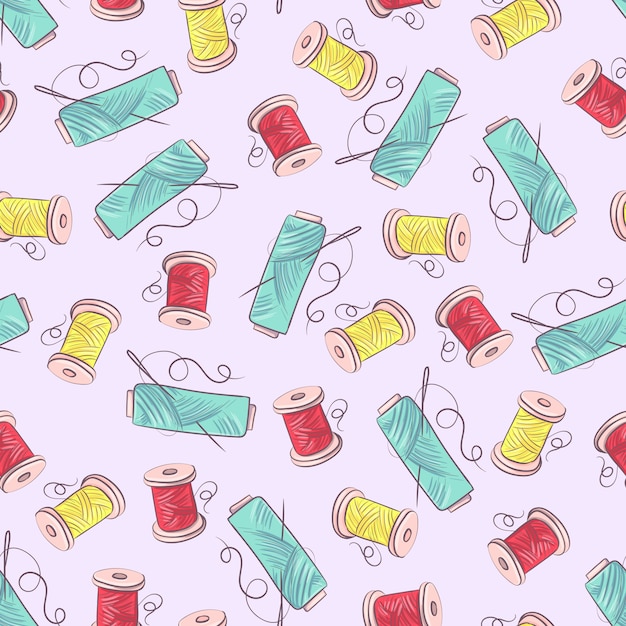 Seamless pattern of mannequin sewing accessories. Hand drawing