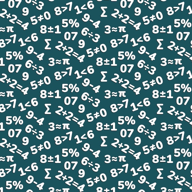 Seamless pattern of numbers and signs in flat style for kids education