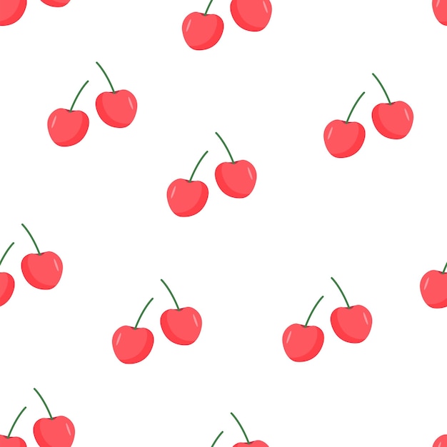 Seamless pattern of red cherry berries Summer background with berries wallpaper