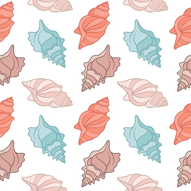 seamless pattern of sea shells seashells of pastel colors on a white background vector