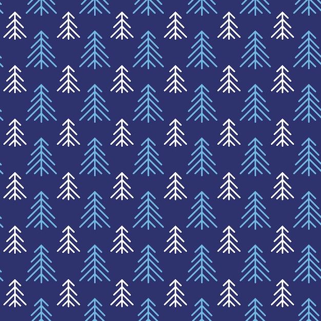 Seamless pattern of winter forest with pine trees. Holiday design for wrapping paper, decoration.