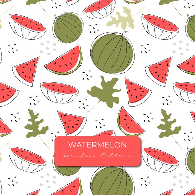 seamless pattern on handmade abstract fruit drawings design of watermelon fruit for cards wrappers