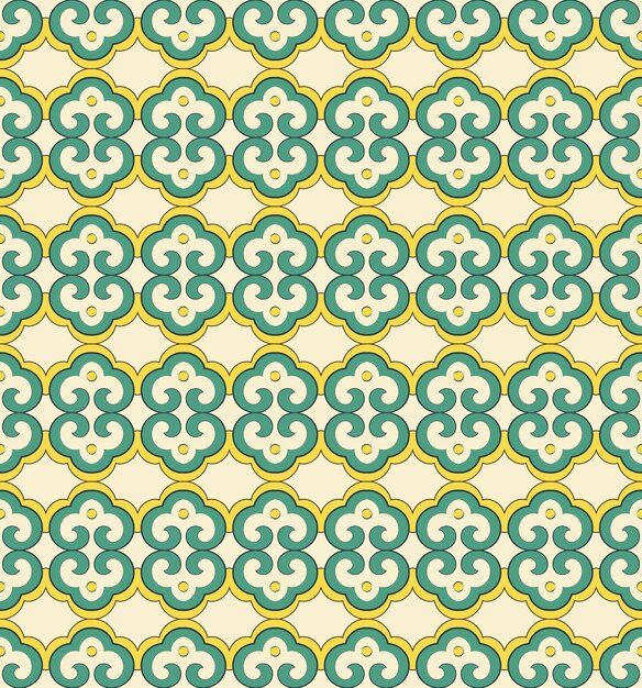 Seamless pattern oriental curve spiral cross round frame geometry chintz