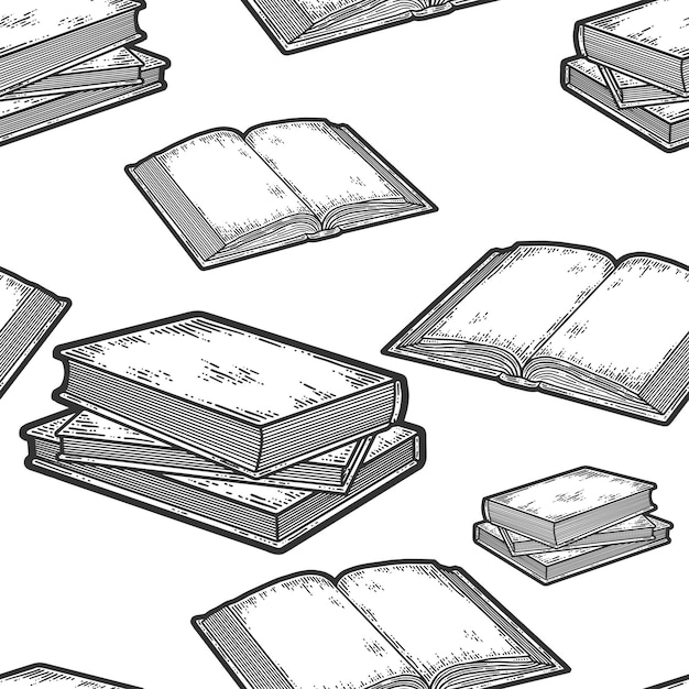 seamless pattern set three books are stacked and open book