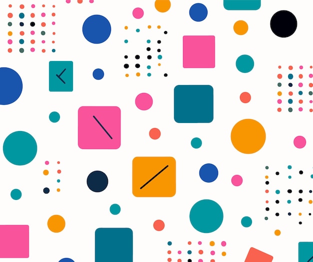 Seamless Pattern Simple Shapes Colorful Squares and Dots Flat Vector Graphic Design