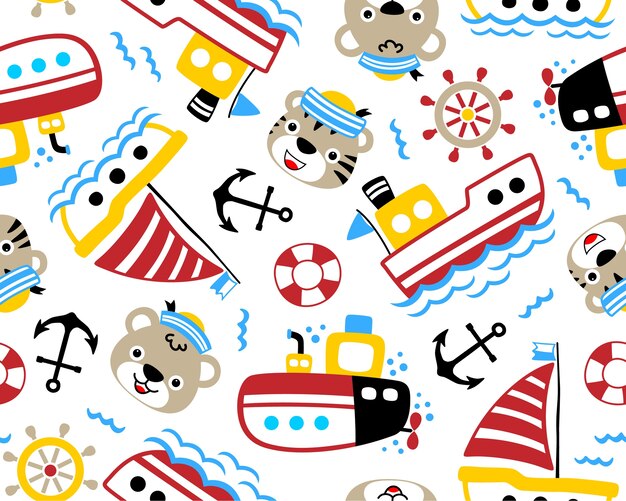 seamless pattern vector with sailing theme set.