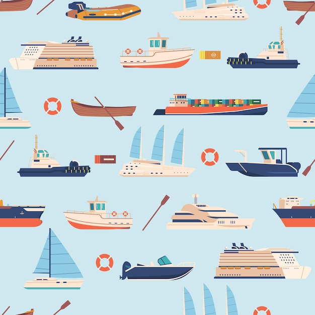 Seamless Pattern With An Assortment Of Ships And Boats Creating Nauticalinspired Design Vector Illustration