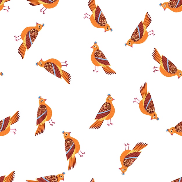 seamless pattern with birds decorative flowers pattern with stylized birds vector flat style