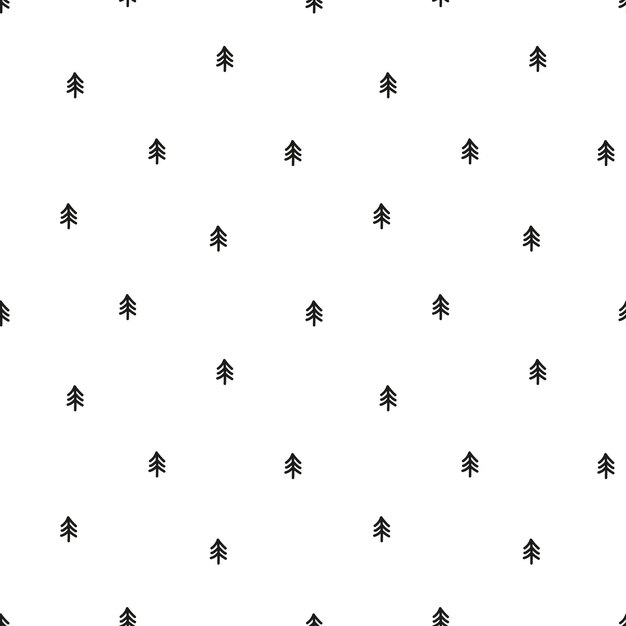 Seamless pattern with black doodle trees