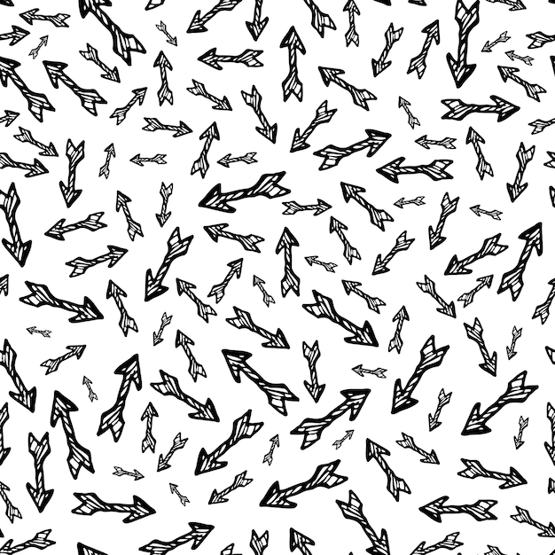 Seamless pattern with black hand drawn arrows. Vector illustration