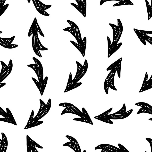 Seamless pattern with black hand drawn arrows