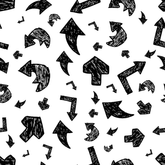 Seamless pattern with black hand drawn arrows