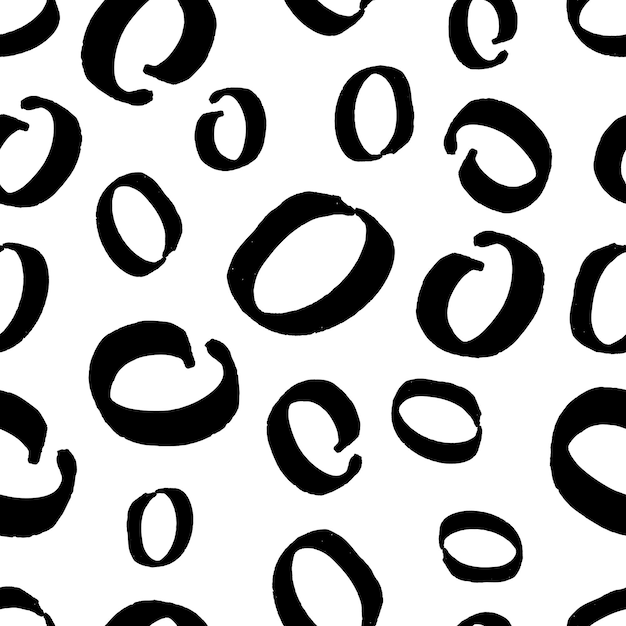 Seamless pattern with black sketch hand drawn brush scribble circles shape on white background Abstract grunge texture Vector illustration