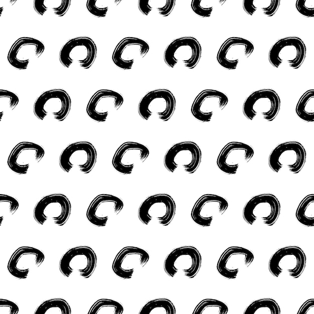 Seamless pattern with black sketch hand drawn brush scribble circles shape on white background Abstract grunge texture Vector illustration