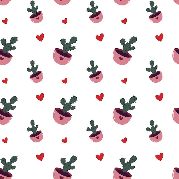 Seamless pattern with Cactus and Heart