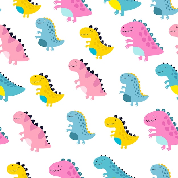 seamless pattern with cartoon dinosaurs