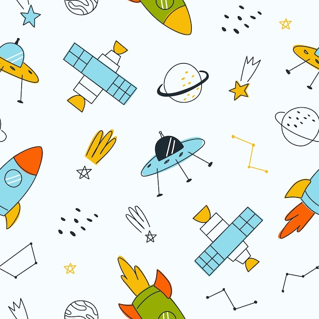 seamless pattern with cartoon space on a white background vector illustration