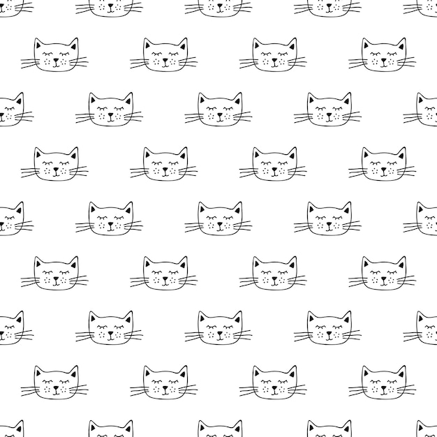 Seamless pattern with cat muzzle doodle for decorative print wrapping paper greeting cards wallpaper and fabric