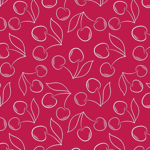 seamless pattern with cherry and leaves in line art style design for packaging wrapping paper