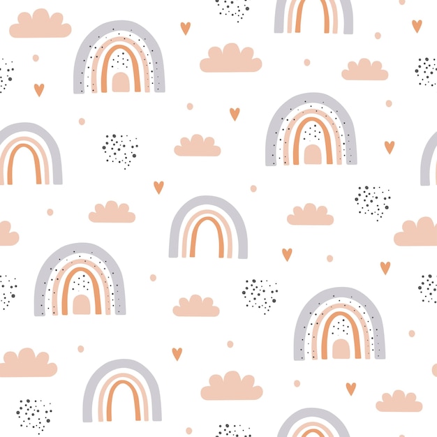 seamless pattern with cloud and rainbow in the sky