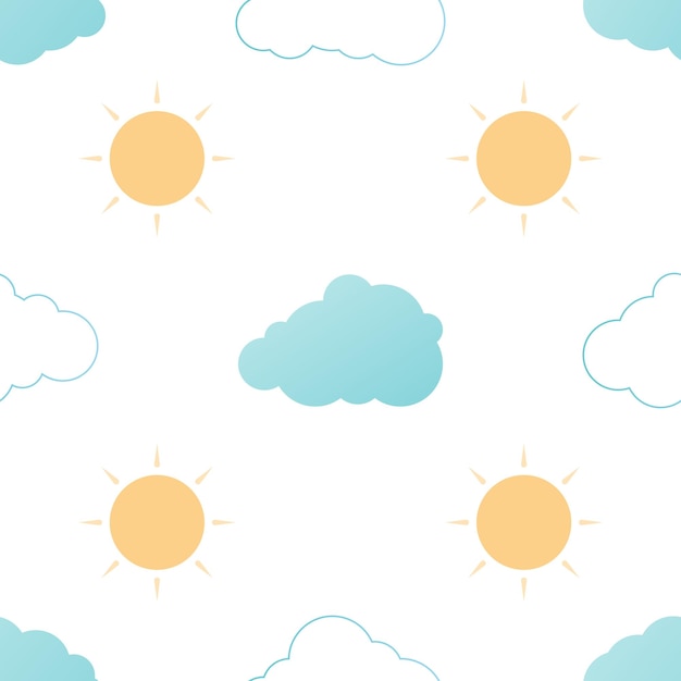 seamless pattern with clouds and sun on a white background vector repeating texture