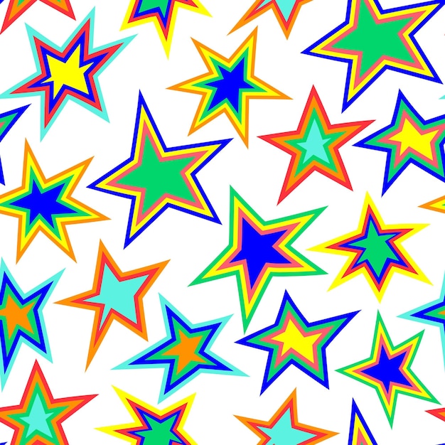 Seamless pattern with colorful retro style stars on transparent background