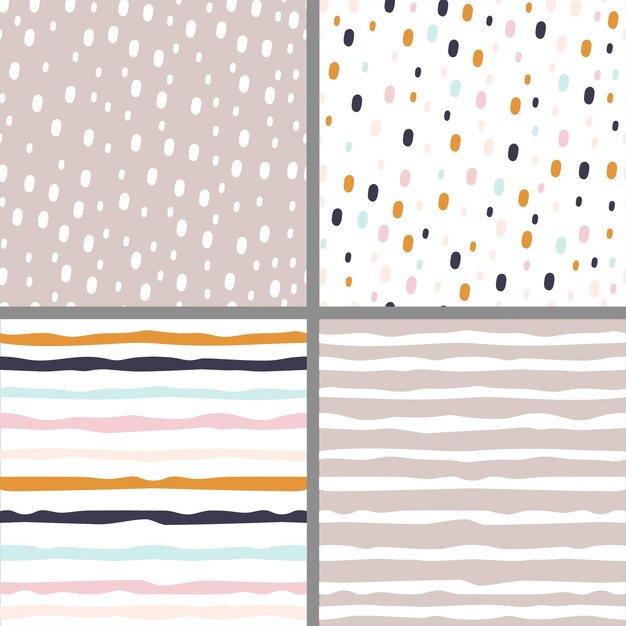 Seamless pattern with colourful line and polka dot shapes backgrounds Vector illustrations